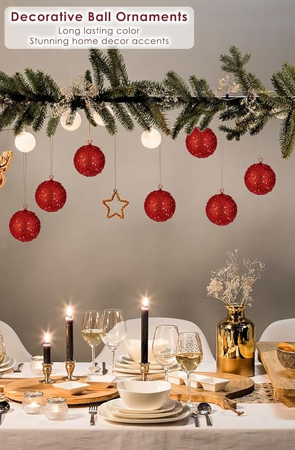 3.15" Large Christmas Balls Ornaments 6 Pcs Shatterproof Big Red Christmas Ornaments for Xmas Tree Bulk Glitter Big Xmas Tree Ornament for Trees Halloween Holiday Wedding Party Decoration