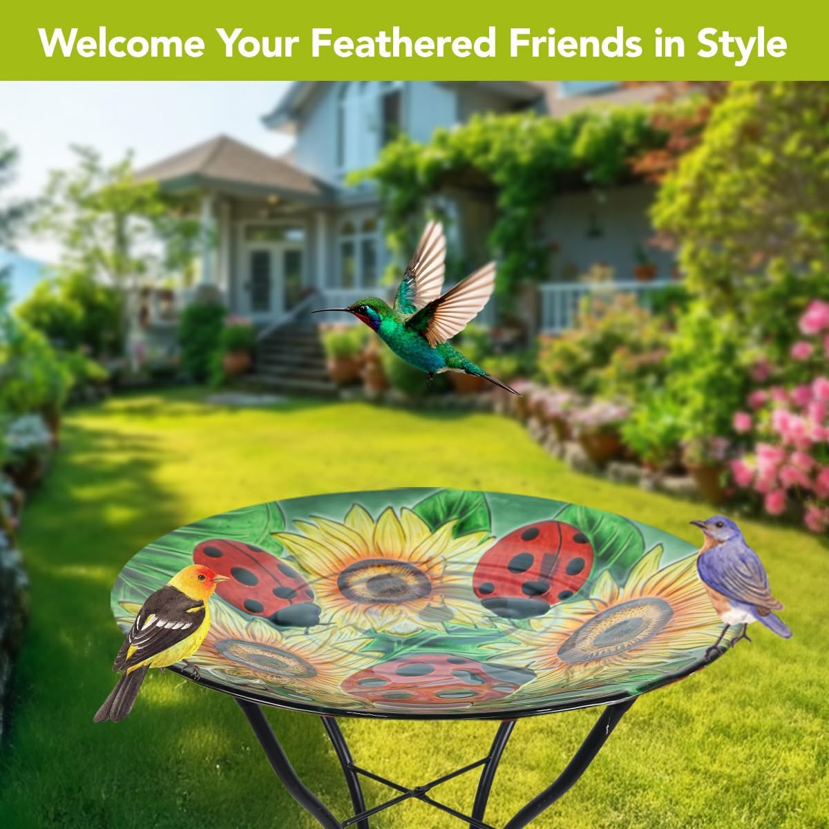 Briarwood Lane Ladybugs and Sunflowers Glass Birdbath