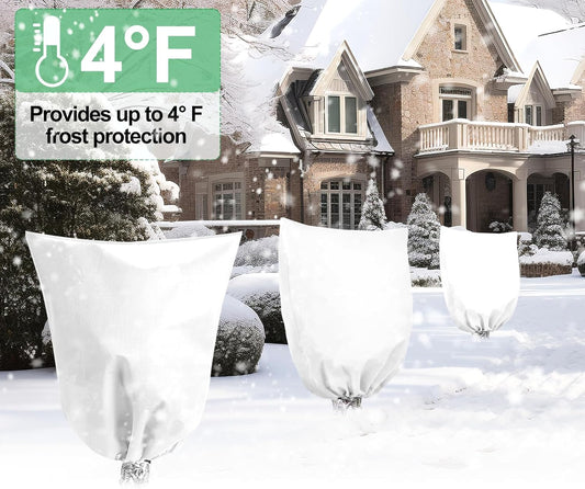 3 Pack Winter Plant Covers Freeze Protection with Drawstring, 23.6" x 31.4" Rose Cones for Winter Protection, Frost Cloths for Outdoor Plants Shrubs Trees Jacket Covers for Winter