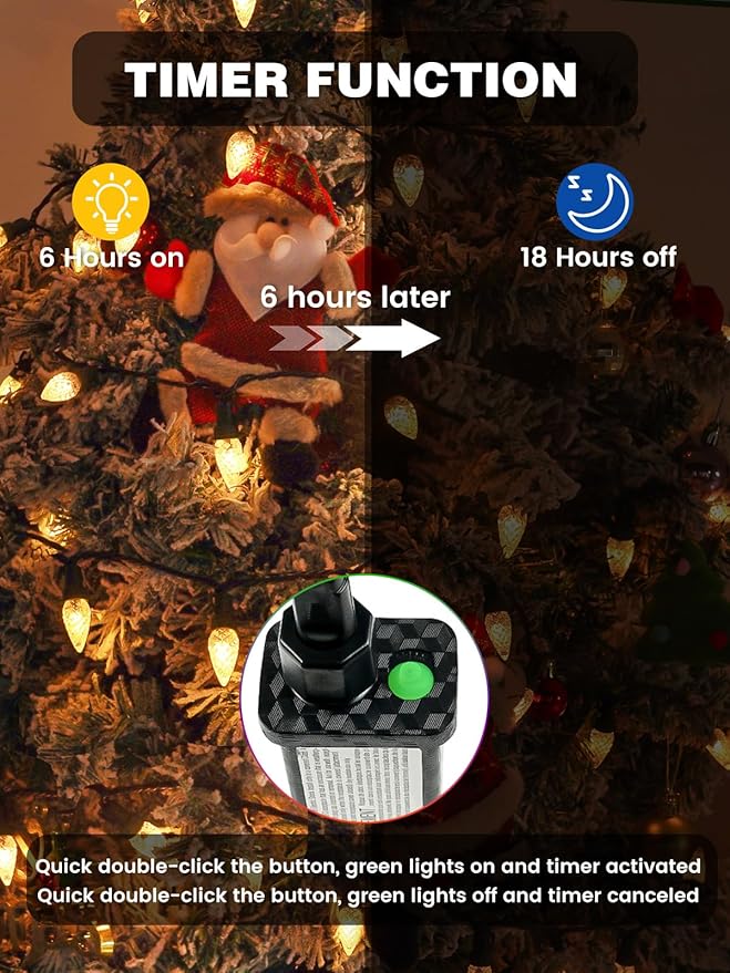 2 Pack C6 Christmas Lights Outdoor Indoor, Total 200 LED 66 FT Connectable Christmas String Lights with Timer & 13 Modes, Waterproof Twinkle Light for Xmas Tree Party Wedding Decorations (Warm White)