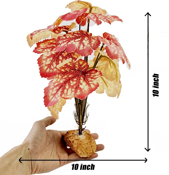 Woyrise Reptile Artificial Plants Terrarium Decor, Amphibian Cage Plant Bearded Dragon Tank Accessories fit Crested Gecko Leopard Lizard Chameleon Ball Python Snake Frog - Pink Heuchera