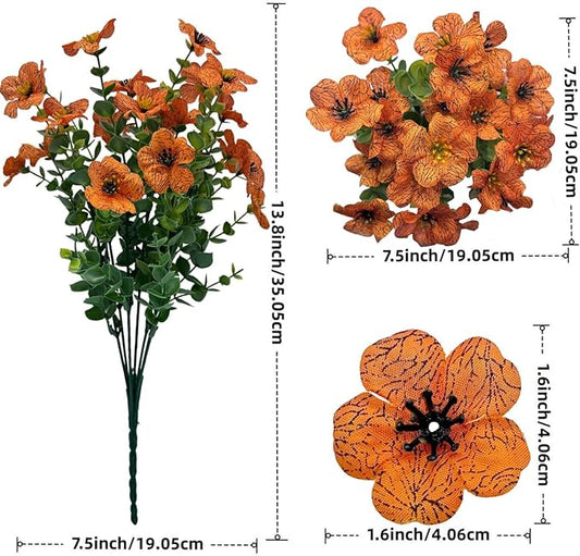 Artificial Flowers for Outdoor UV Resistant Fake Plants, 12 Bundles Fake Mums Silk Daisy in Pots for Porch Patio Garden, Faux Potted Home Decor for Outside (Orange)