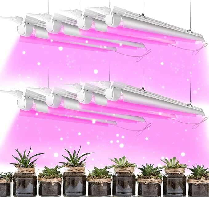 8 Pack LED Grow Light 2FT, Upgrade 192W(8×24W) High Intensity Full Spectrum Indoor Grow Lights with High PPFD Value, T8 Grow Lights for Indoor Plants, Seed Starting, Succulent, Vegetables