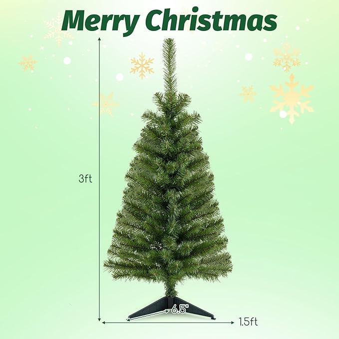 HAPPYGRILL 3 FT Small Christmas Tree, Artificial Tabletop Christmas Tree with Stand, Xmas Tree for Home Office Festival Decoration