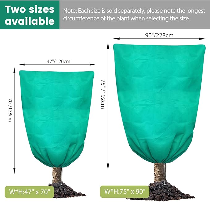Plant Covers Freeze Protection, 75"W x 90"H Large Frost Cloth Blankets 2.47oz/yd² with Zipper Drawstring, Reusable Frost Tree Covers Shrub Jackets for Winter Outdoor Plants Potted Fruit Tree