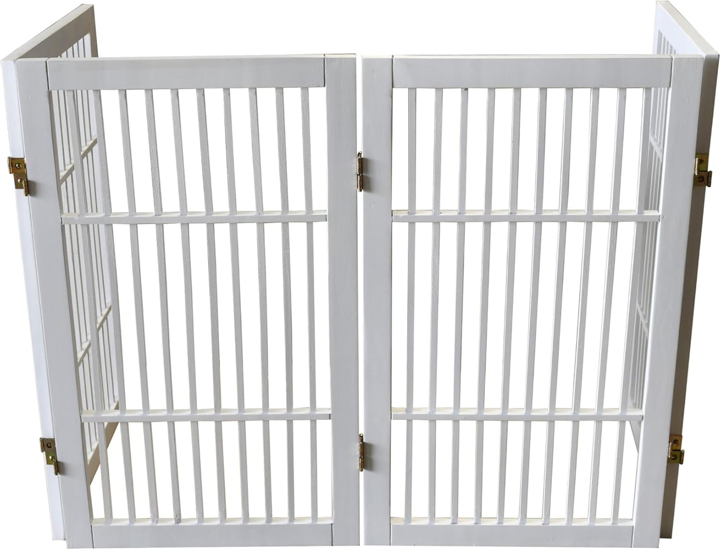 Pet Dog Gate Strong and Durable Freestanding Folding Acacia Hardwood Portable Wooden Fence Indoors or Outdoors by Urnporium (White Pet Gate, 4 Panel 30" Tall)