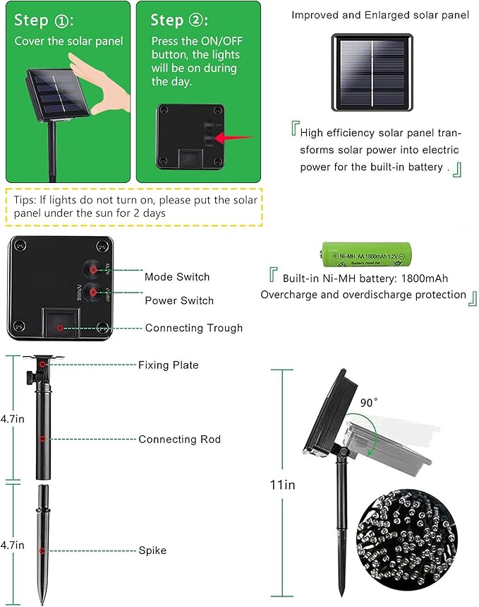2 Pack Super Long Solar Christmas Lights Outdoor Waterproof, 400 LED 144FT Solar String Lights with Green Wire 8 Lighting Modes, Mini Led Twinkle Light for Xmas Tree Fence Yard Party Decor, Warm White