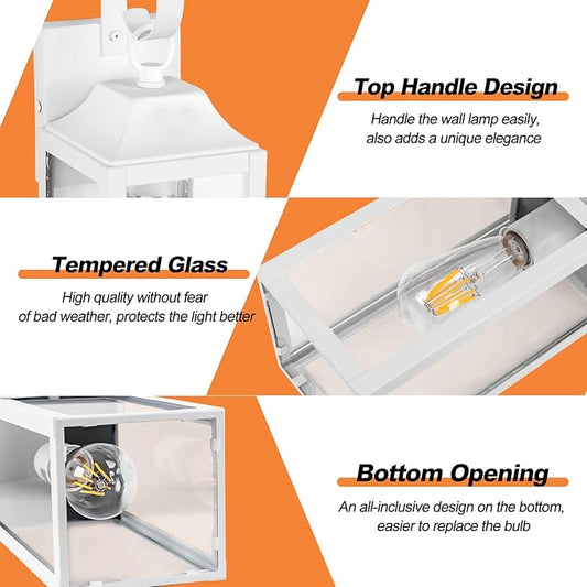 2 Pack Outdoor Light Fixtures Wall Mount, 15 Inch White Exterior Wall Sconces Waterproof, Large Outside Lights for House, Modern Wall Lanterns Clear Glass