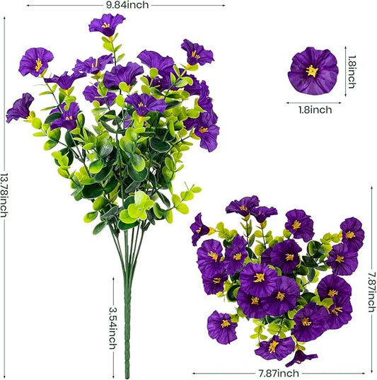 Artificial Faux Flowers for Outdoor 16 Bundles Boxwood Fake Morning Glory for Planter,UV Resistant Fake Flowers for Home Porch Patio Outside(8 Color)