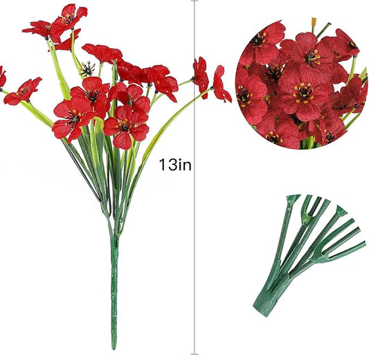 AmyHomie 20 Bundles Artificial Flowers for Outdoor UV Resistant Faux Flowers No Fade Fake Plastic Plants Garden Porch Window Box Decorating(Red)