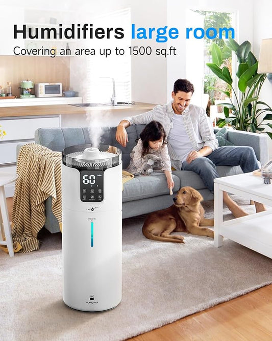 Humidifier Large Room, 4.2 Gal/16L Large Humidifier for 1500 sq.ft, 360° Nozzles Cool Mist Ultrasonic, Top Fill Tower Humidifiers for Bedroom Office Plant wholehouse with Extension Tube, Night Light