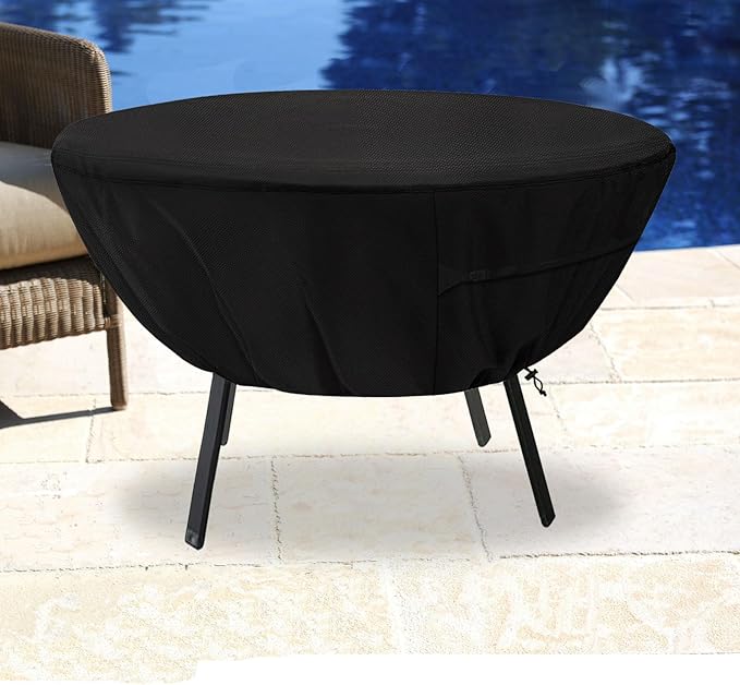 Round Patio Table Cover,Suitable for 48 Inch Diameter Patio Round Table,Waterproof Heavy Duty Round Outdoor Coffee Table Cover,Black