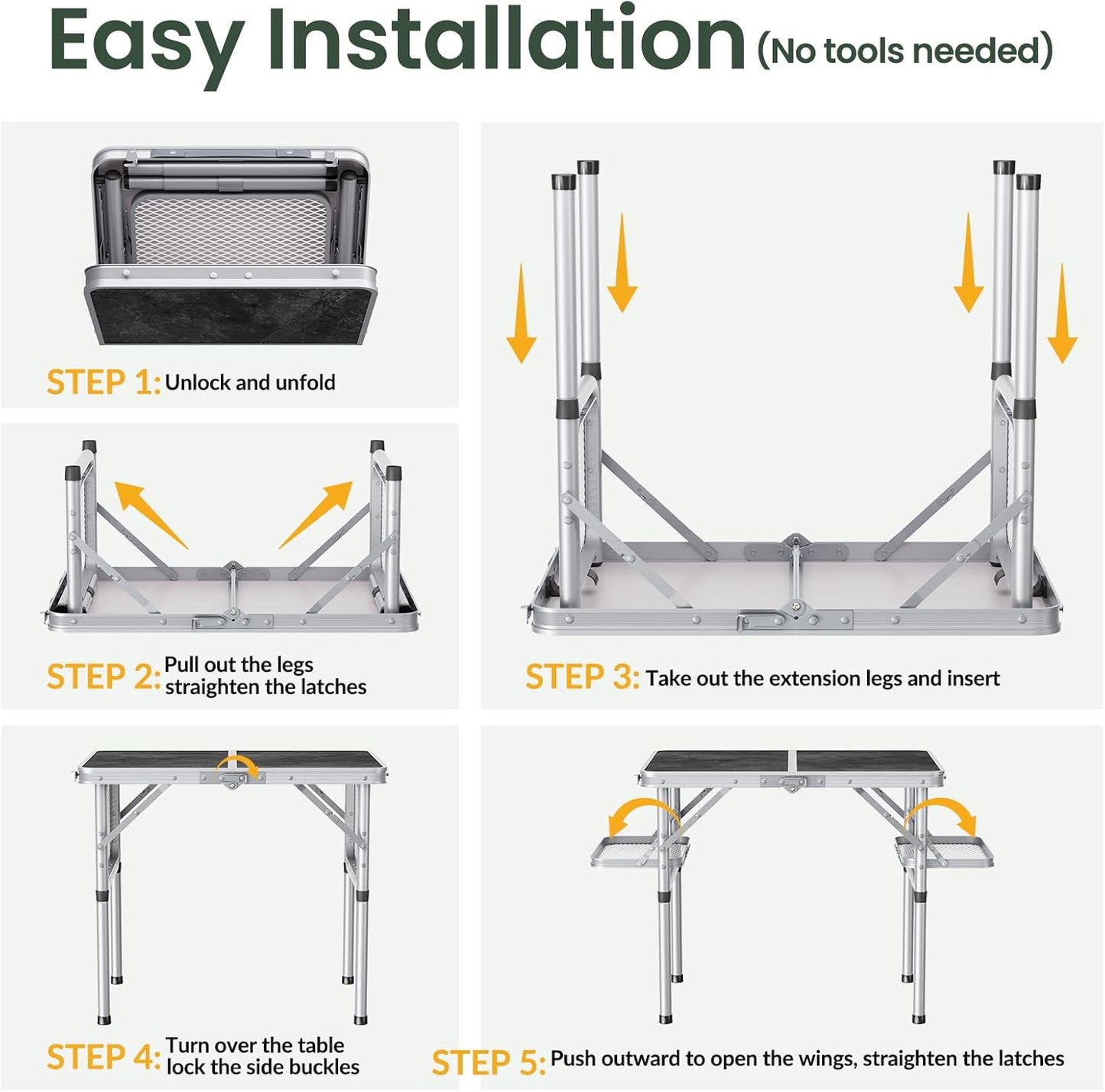 Titanker Folding Camping Table Small 2ft, Small Camp Table Portable with 50% Extra Space, Folding Picnic Beach Table Portable, Car Camping Essentials, Aluminum Light Solid, Silver