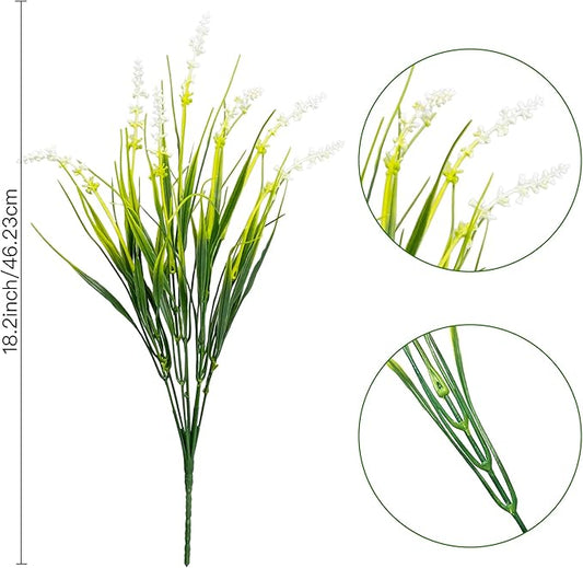 12 Bundles Outdoor Artificial Plants Flowers UV Resistant Fake Tall Grass Plants Bushes Faux Tropical Shrubs for Outside Window Box Planter Front Porch Yard Patio Floral Arrangement