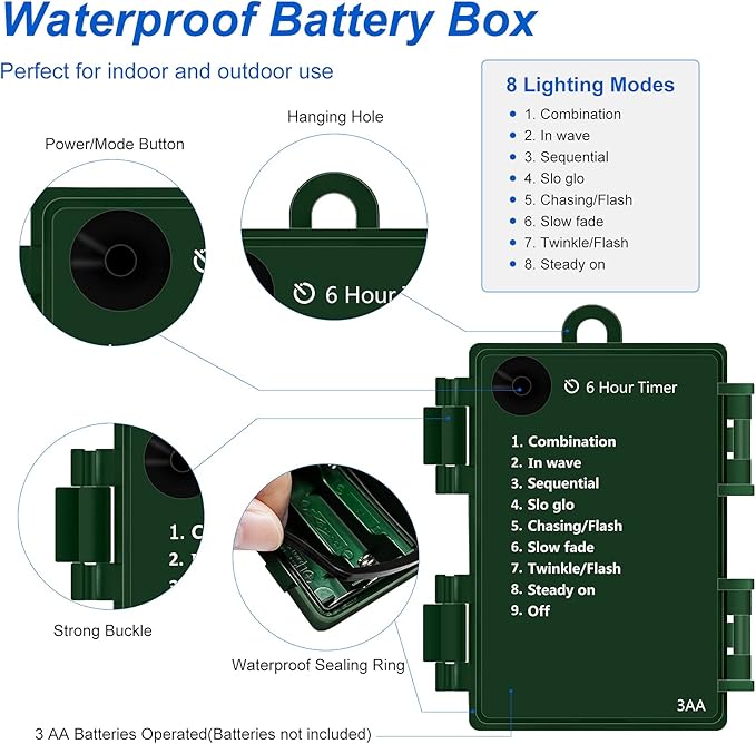 Battery Operated String Lights, 50 LED Multicolor Christmas Lights with Timer & 8 Modes, 18ft Mini Ligths for Christmas Tree, Wreath, Party, Wedding Thanksgiving Decoration