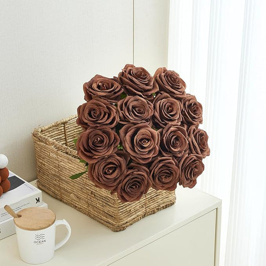 15pcs Fake Roses Artificial Silk Flowers Faux Rose Flower Long Stems Bouquet for Arrangement Wedding Centerpiece Party Home Kitchen Decor