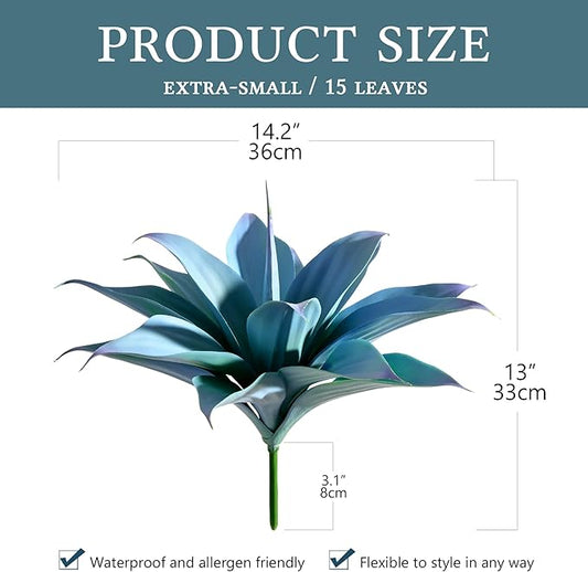 Artificial Agave Faux Agave 14.2In Fake Greenery Outdoor Artificial Plant Fake Plant for Indoor Home Decoration Plastic Plant Outdoor Decoration Front Porch Decor Simulation Plants Blue,2Pack