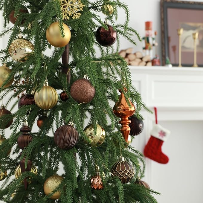 Christmas Tree Ornaments Decorations Set-116ct 1.18-6.5 Inch Assorted Copper Gold Shatterproof Decorative Hanging Christmas Ball Ornaments Bulk,Xmas Tree Tabletop Decorations for Holiday Decor