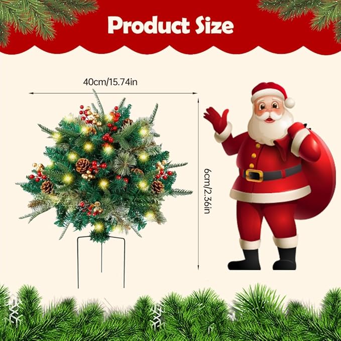Artificial Christmas Urn Filler with LED Lights, 2026 Upgraded Pre-lit Christmas Tree Planter Filler, Holiday Greenery with Pinecones Berries, Pot Fillers Outdoor Front Porch Xmas Decor (16 in)