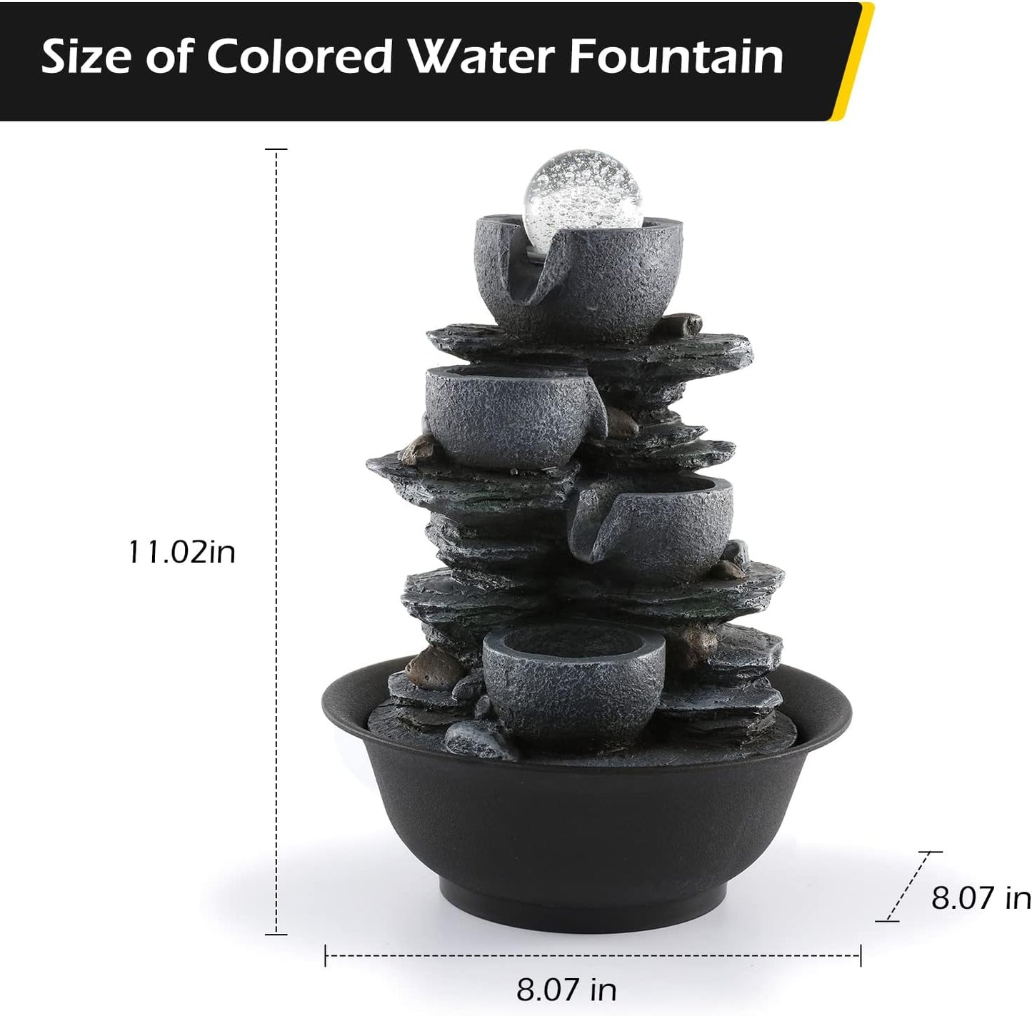 Dyna-Living Tabletop Water Fountain Indoor Waterfalls Fountains with Colored LED Light Decorative Tabletop Fountain with Automatic Pump