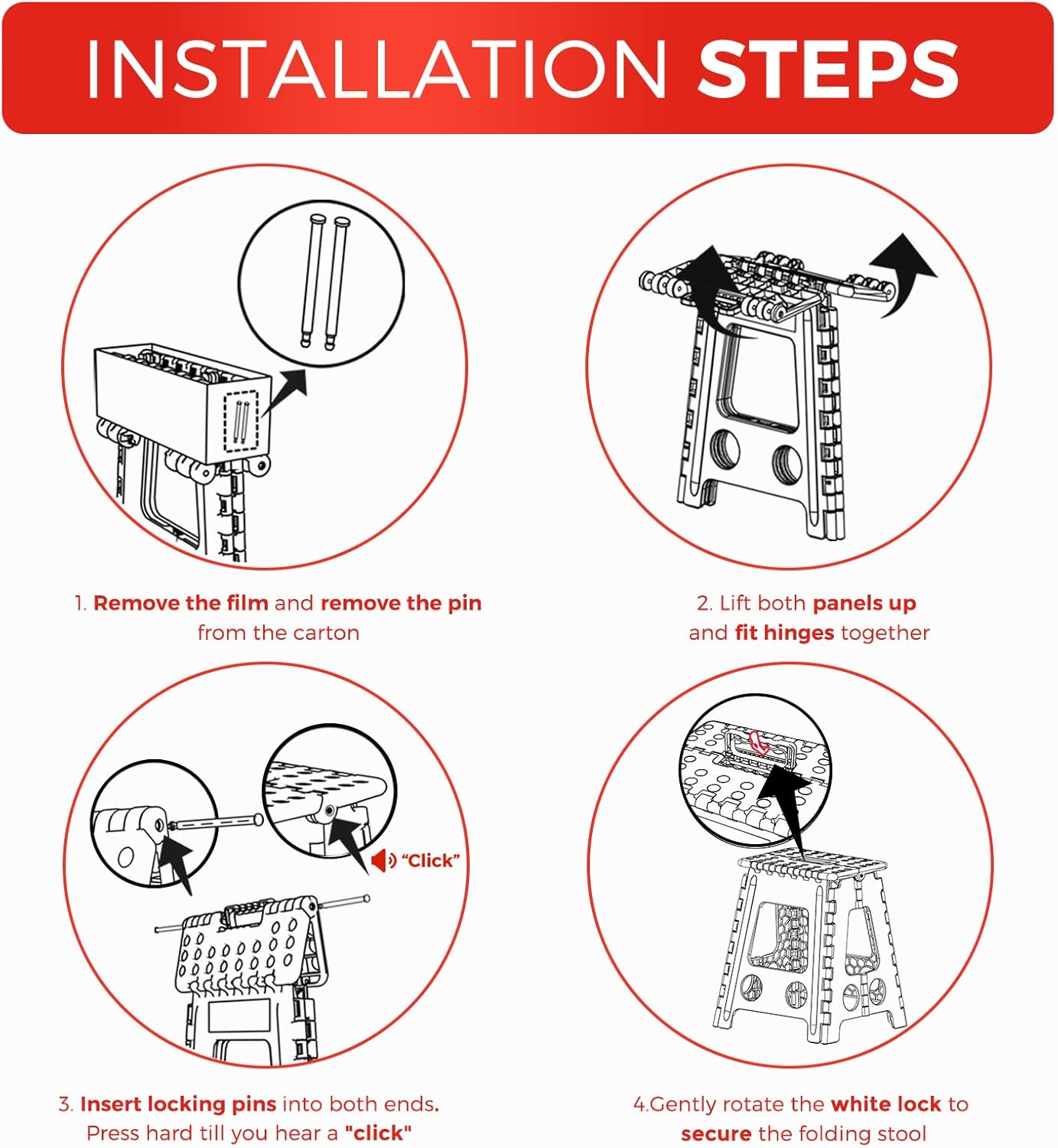 ACKO Folding Step Stool Foldable 16 Inch 400 lbs Capacity, Plastic Stools for Adults and Kids, Collapsible Stools for Kitchen, Stepping Stool with Handle(Grey)