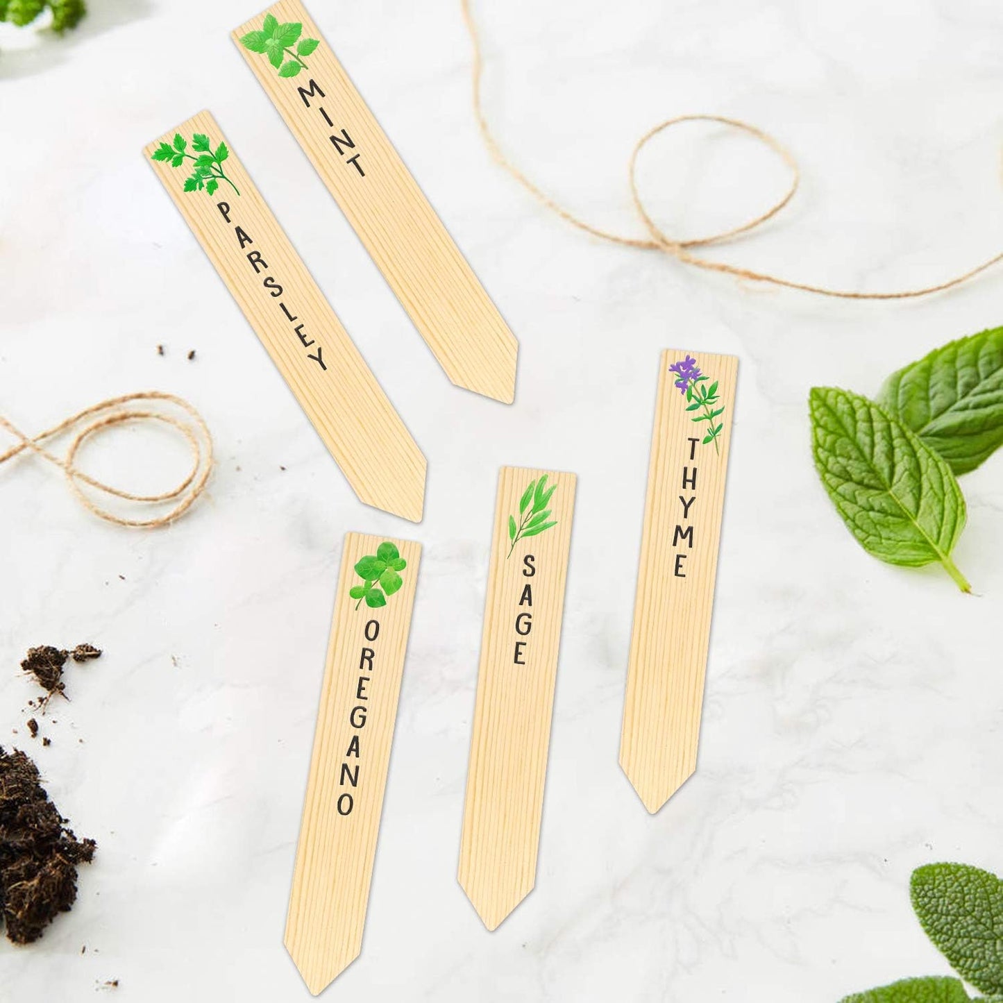 Huray Rayho 12PCS Wooden Indoor Herb Plant Labels Signs - Assorted Indoor Garden Stakes - Re-Usable Plant Tags
