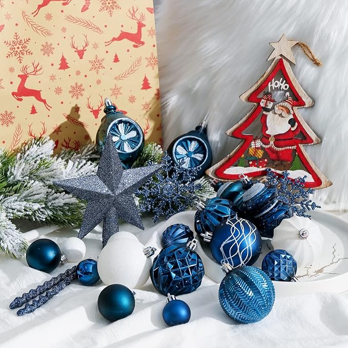 XmasExp 99-Pack Christmas Ball Ornaments Assorted Shatterproof Christmas Tree Decorations with Hand-held Gift Package for Xmas Tree,Home,Party (Blue)