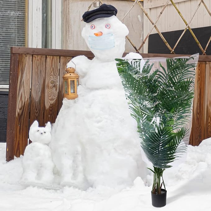 6 Pcs Winter Plant Covers Freeze Protection Small Plastic Clear Film Cover Shelter Bags Waterproof Frost Cloth for Outdoor Plants Greenhouse Garden Rain Frost Protection(27.6 x 43.3 Inch)