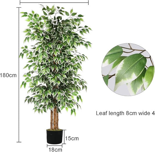 GTIDEA 6ft Artificial Tree Ficus, Tall Faux Trees Indoor with Natural Trunk and Fake Silk Tree Fake Plants for Home Spring Decor Living Room Outdoor Balcony House Office (Included Dried Moss)
