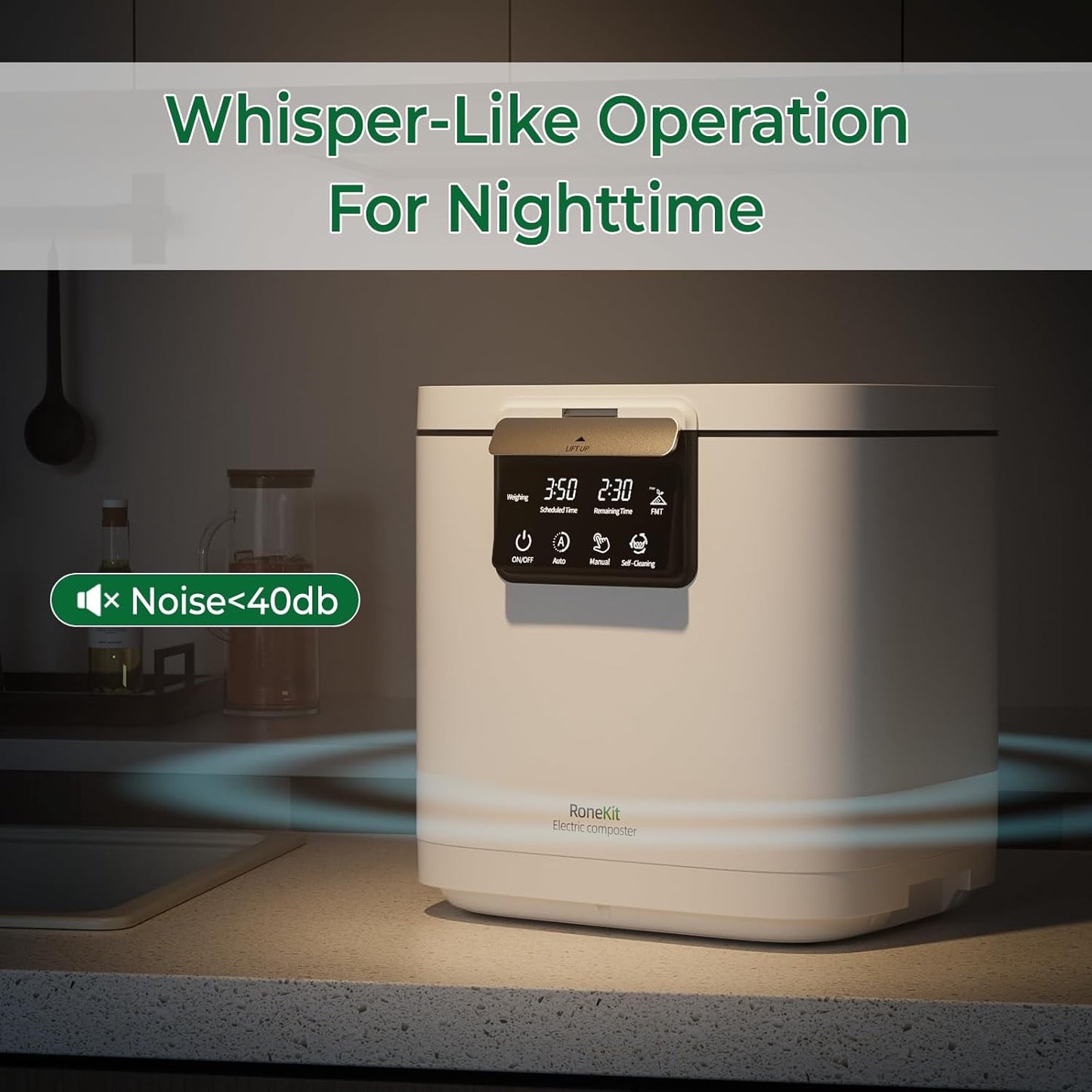 Electric Composter for Kitchen, Smart Compost Bin with Viewing Window Indoor Outdoor/Odorless/Low Noise/Auto-Cleaning, Compost Machine, Turn Food Waste into Fertilizer for Garden, Gift