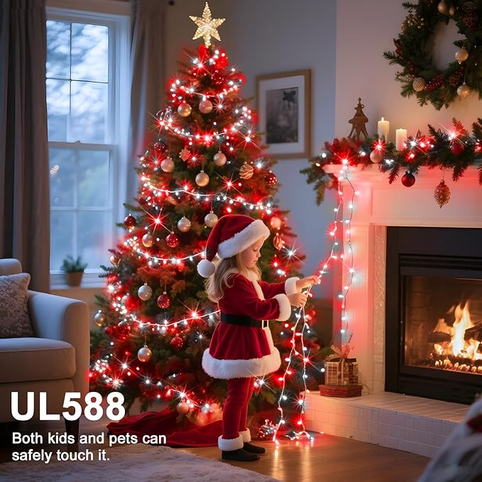 393 FT 1000 LED String Lights Outdoor Indoor, Christams String Lights Waterproof 8 Modes & Timer, Fairy Lights Plug in for Bedroom, Weeding, Patio, Party, Holiday,Christmas Decor (Red+White)