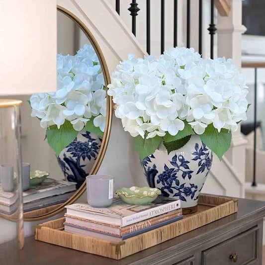 4PCS 23 inch Hydrangea Artificial Flowers,Large White Real Touch Hydrangeas,Fake Soft Hydrangeas with Leaves Stems - White