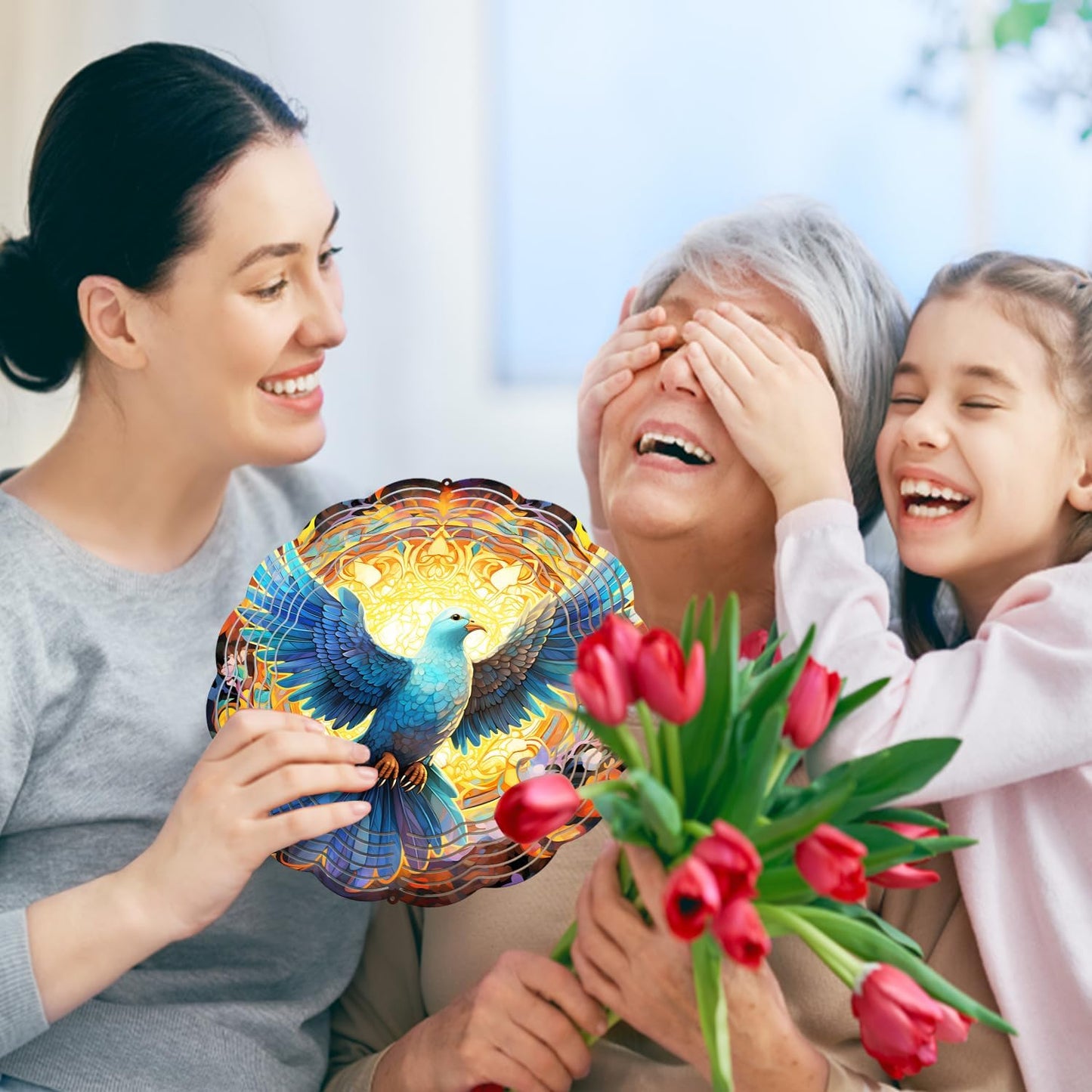 Dove Stained Glass Wind Spinner, Memorial Wind Spinner for Yard and Garden, Unique Gift, 3D Hanging Outdoor