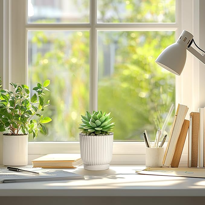 T4U 4 Inch Plant Pots Self Watering, 6 Pack African Violet Pots, Small Plant Pots for Plants, Small Indoor Plant Pot, Self Watering Planter for African Violet, Succulents (6 Pack, 4", White)