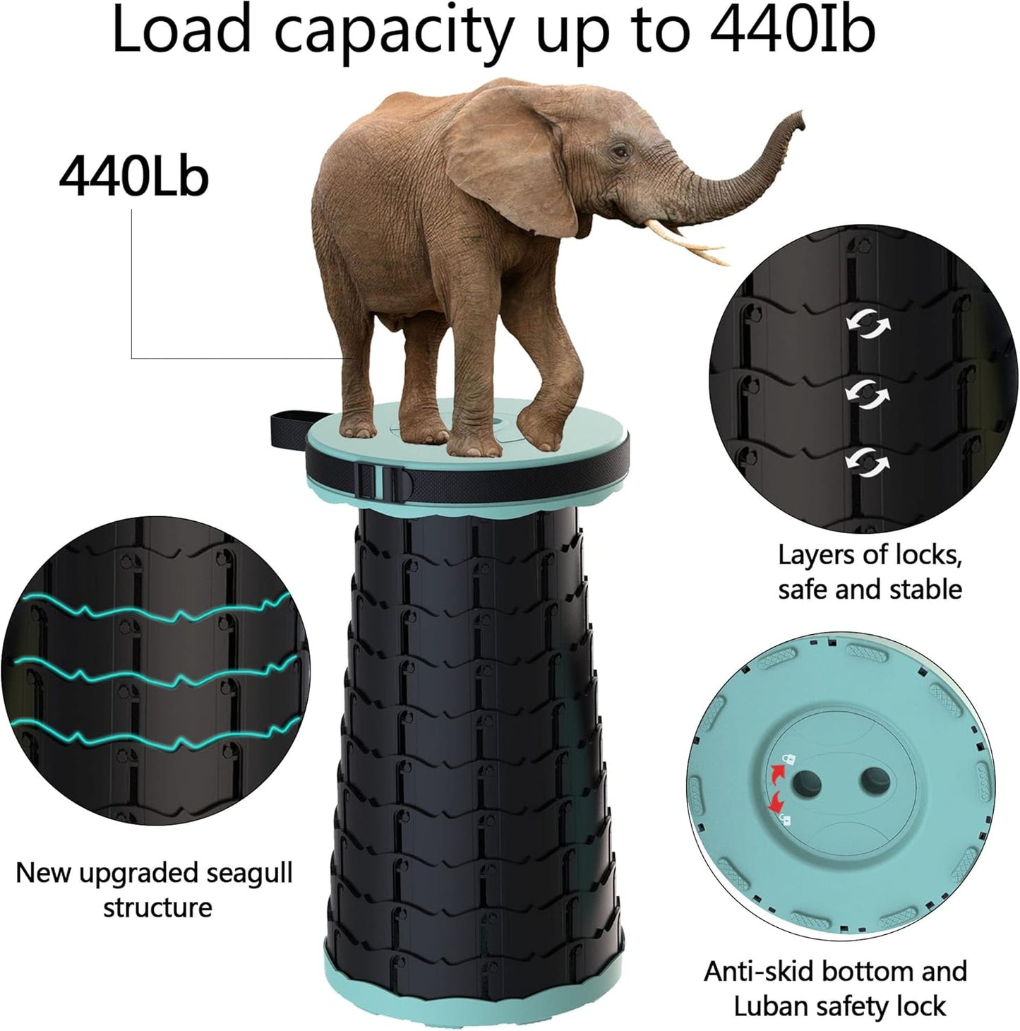 ALEVMOOM Upgraded Folding Stool with Cushion,Portable Collapsible Retractable Stool,Outdoor Chair,Yet More Sturdy Load Capacity 440lbs for Camping Garden Fishing Hiking BBQ with Carry Bag