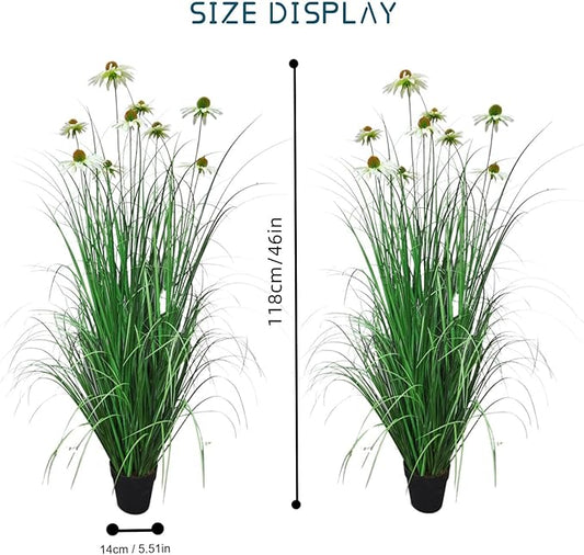 46-Inch Artificial Grass Plant with 9 Lifelike Echinacea Flower - Perfect for Indoor or Outdoor Decoration, Housewarming Gifts, Fake Grass Decor, and Floor Plant (2-Pack)