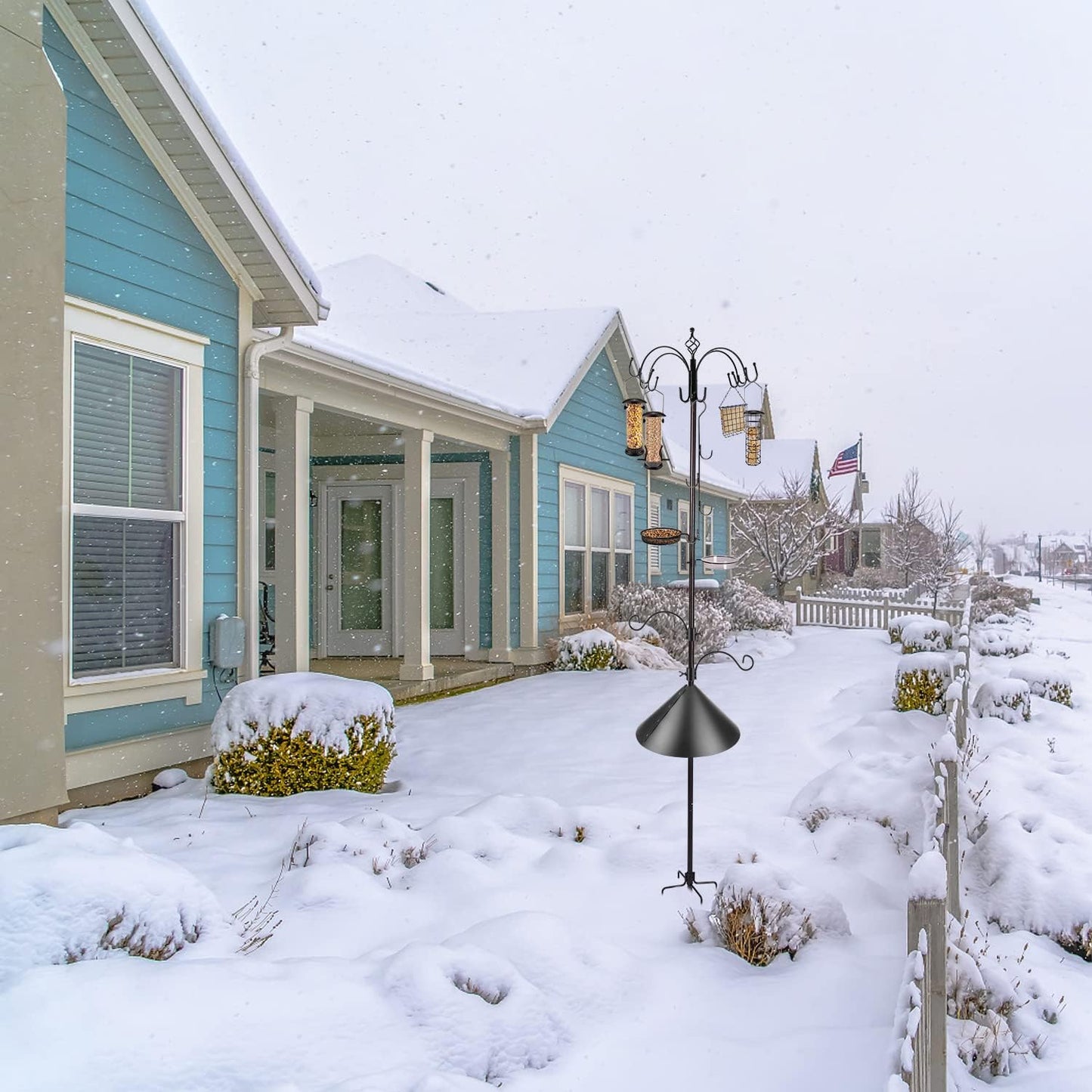 Deluxe Bird Feeding Station Kit Bird Feeder Pole with Squirrel Baffle, Suet Cage, Bath Tray for Planter Hanger - Wildlife-Friendly Design
