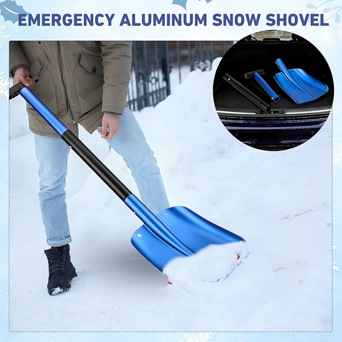Gisafai 3 Pcs 34'' Detachable Emergency Snow Shovel for Car Aluminum Extendable Collapsible Snow Shovel Emergency Car Cleaning Equipment Suitable for Truck SUV Van Camp Outdoor (Red,Gold,Blue)