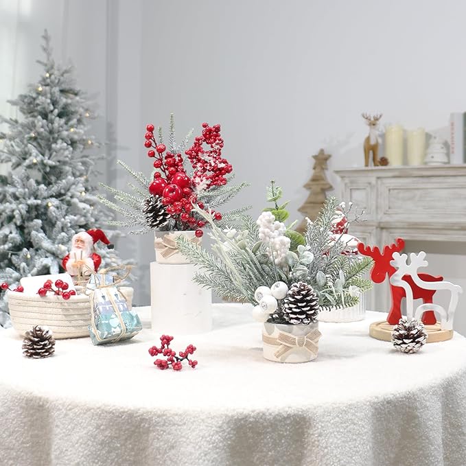 Small Mini Tabletop Christmas Tree,12" Artificial Little Potted for Christmas Decor, for Home Indoor Hliday Party Xmas Decor (Red/Green/White).