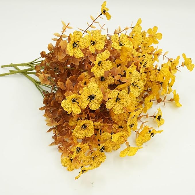 Artificial 15-Bloom Violet Flowers, Fake Flowers for Indoor Outdoor Decor, Faux Plants for Garden, Porch, Fall and Seasonal Decoration, UV Resistant Faux Plants (Orange and Yellow)