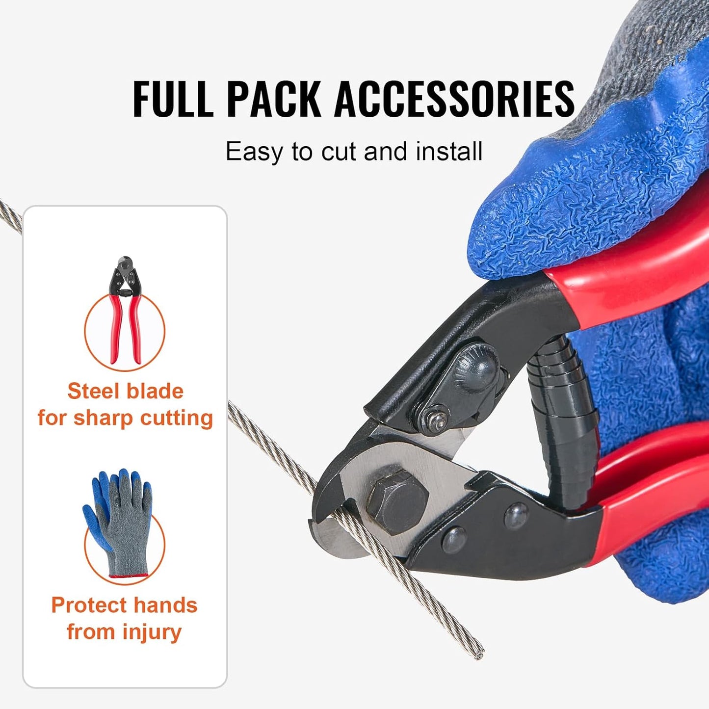 VEVOR 1/8 Stainless Steel Cable, 1000 FT 316 Cable Railing Kit with Cutter and Gloves, 1600 lbs Breaking Strength, 7x7 Strands Marine Aircraft Cable for Handrail Stair Decking Fence Outdoors