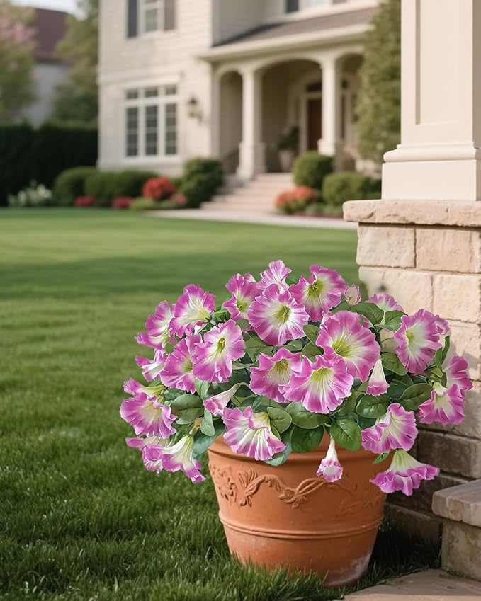 6 Bundles Pink Silk Morning Glory - UV-Protected Artificial Flowers for Outdoor Spring Summer Decor, Fits Planter, Porch, Patio, Yard & Balcony