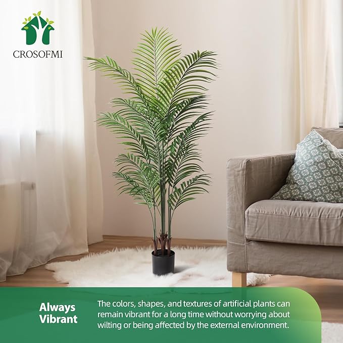 Artificial Palm Tree 5.5Ft Faux Dypsis Lutescens - Tall Fake Plant with Adjustable Branches, No Maintenance, Tropical Tree for Indoor Decor - Ideal for Living Room, Office, Bedroom, Commercial Spaces