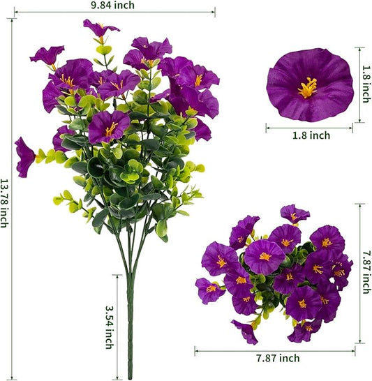 Lnoicy Artificial Flowers for Outdoor 12 Bundles Eucalyptus Fake Flowers for Planter,UV Resistant Fake Morning Glory for Home/Porch/Garden Decoration(Fuchsia)