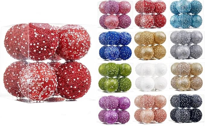8CT Christmas Ball Ornaments, Red Christmas Ball Decorations Shatterproof Plastic Hanging Pearl Balls for Holiday Party(90mm/3.54")