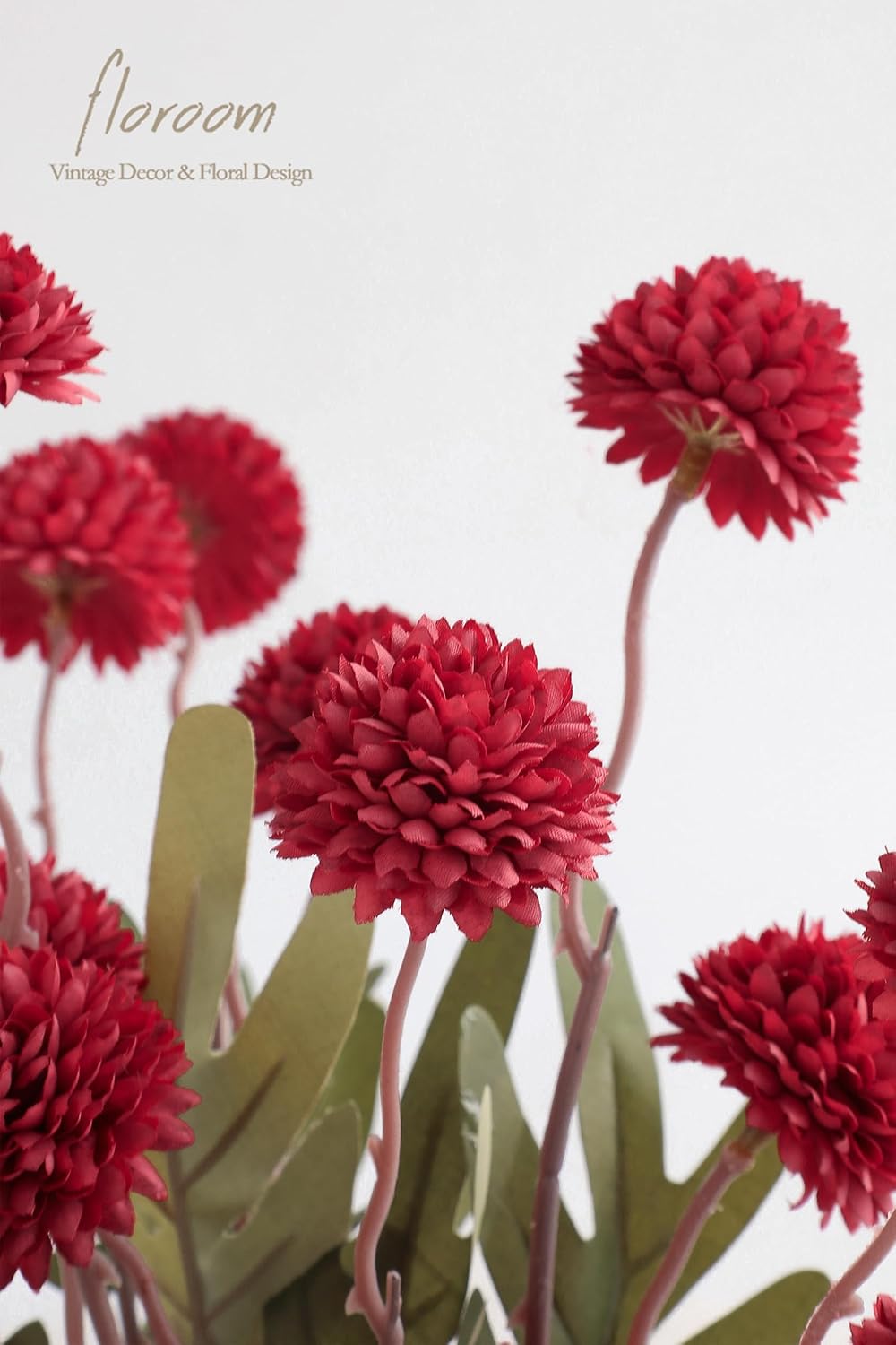 Floroom 5pcs Dark Red Faux Silk Mums Artificial Flowers, Bulk Fake Small Mini Chrysanthemums with Stems for DIY Wedding Centerpieces Floral Arrangements Vase Fillers Home Decorations