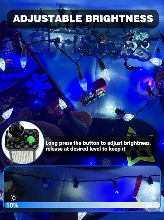 2 Pack C6 Christmas Lights Outdoor Indoor, Total 200 LED 66 FT Connectable Christmas String Lights with Timer & 13 Modes, Waterproof Twinkle Light for Xmas Tree Party Wedding Decor (Blue and White)