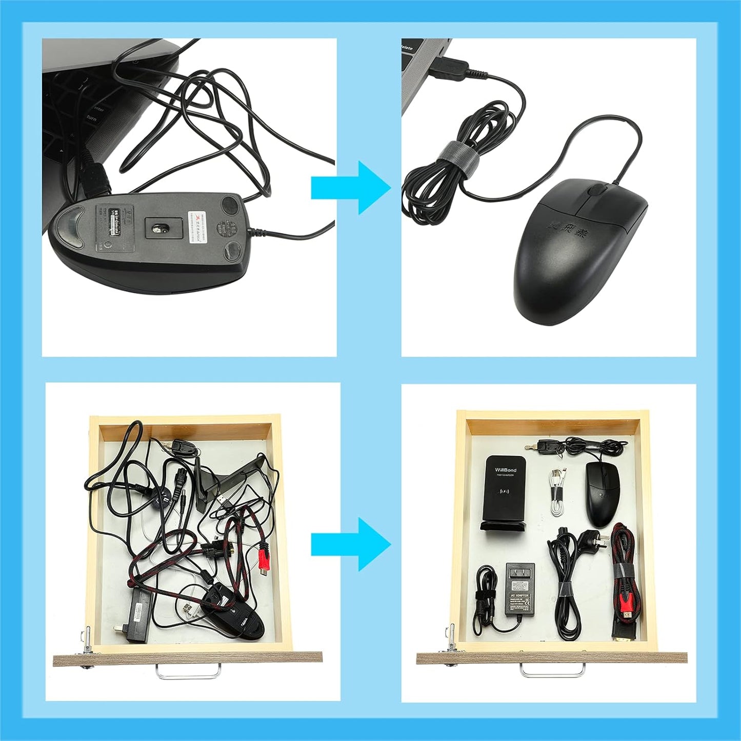 WILLBOND 1/2 Inch x 45ft Fastening Tape Cable Ties Reusable Fastening Nylon Tape Double Side Hook Roll Hook and Loop Straps Wires Cords Management Wire Organizer Straps (Black)