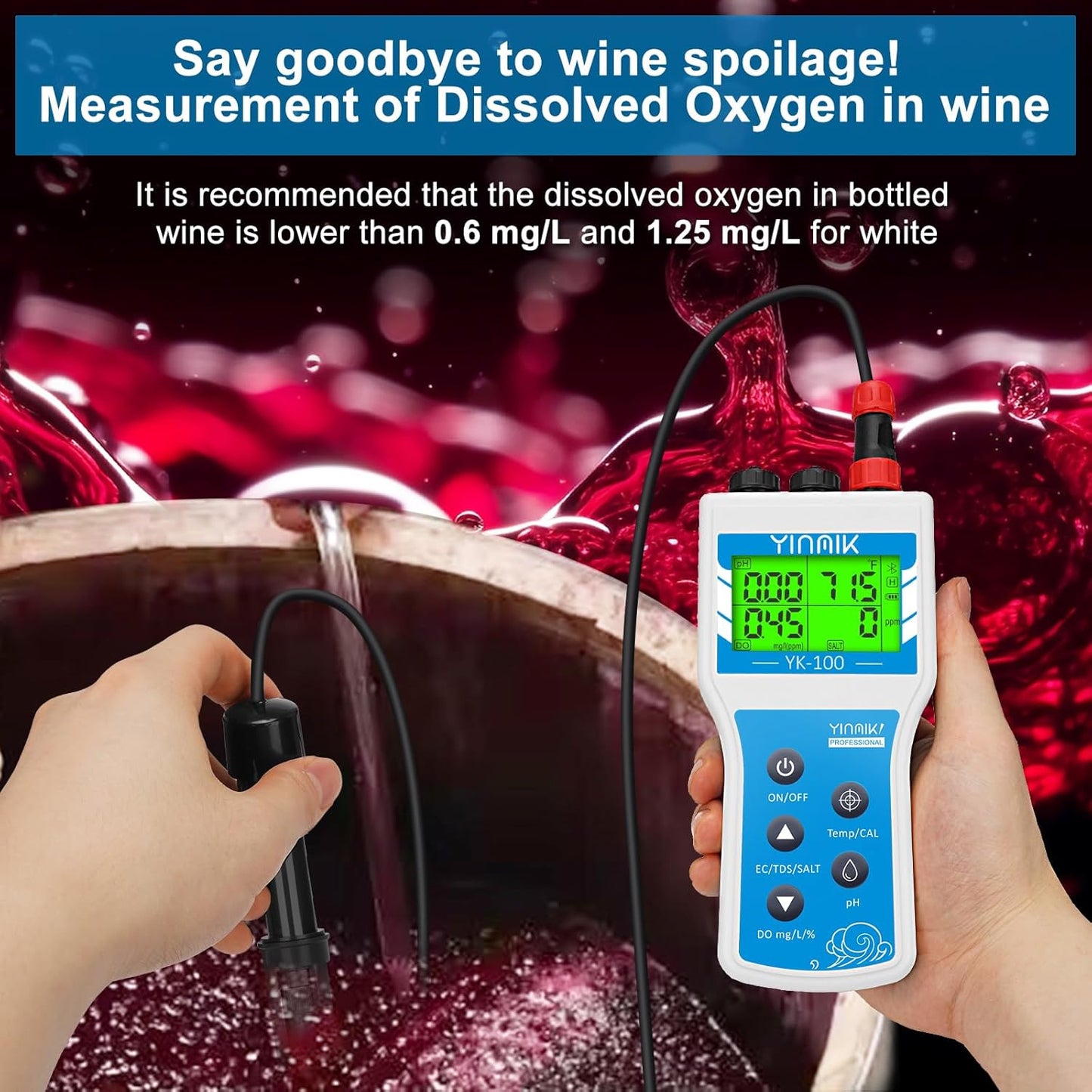 Handheld Dissolved Oxygen Meter, Smart DO Meter with Salinity and Altitude Compensation, Portable 6 in 1 pH DO SALT EC TDS Tester for Koi pond Aquaculture Environment Monitor Scientific Brewing