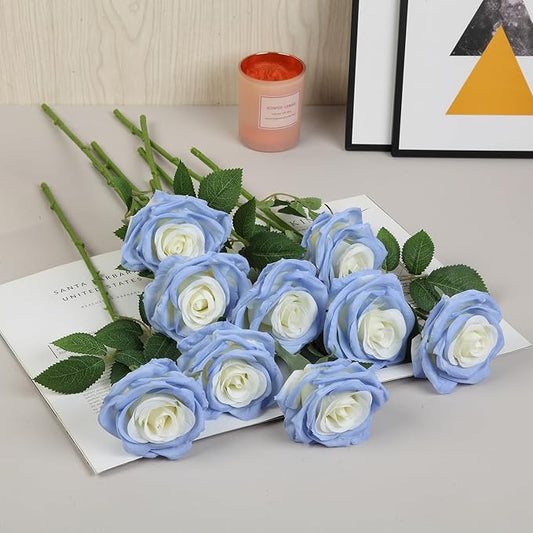 15pcs Fake Roses Artificial Silk Flowers Faux Rose Flower Long Stems Bouquet for Arrangement Wedding Centerpiece Party Home Kitchen Decor